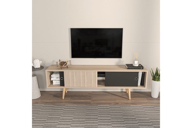 Ticoman Tv-bænk 160 cm - Sort/Mellemfarvet træ - Møbler - TV borde & mediemøbler - TV-borde