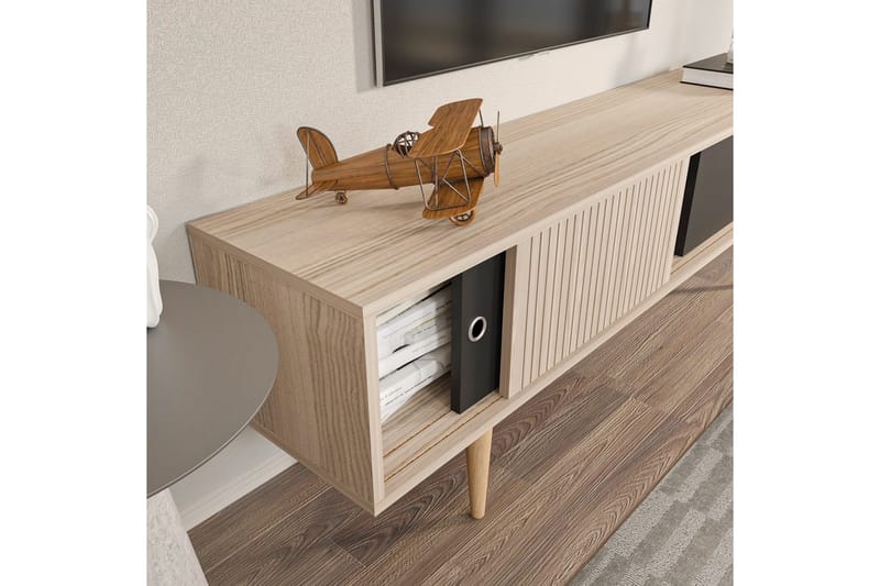 Ticoman Tv-bænk 160 cm - Sort/Mellemfarvet træ - Møbler - TV borde & mediemøbler - TV-borde