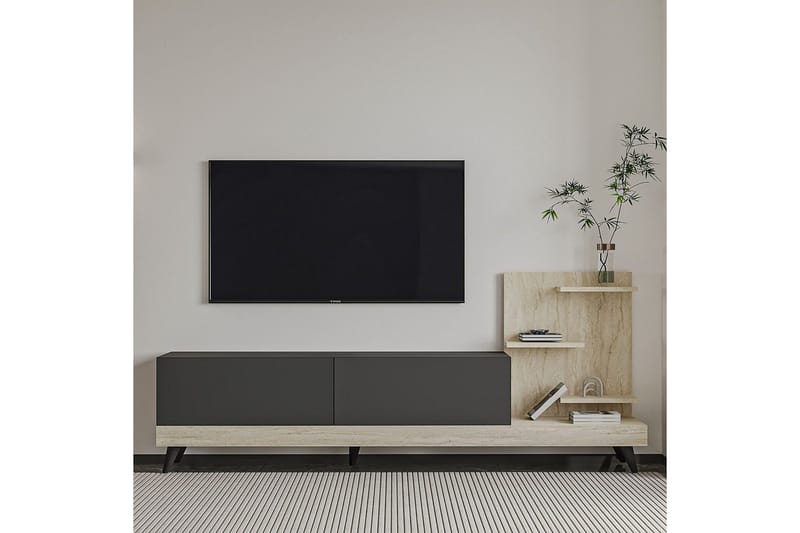 Travorn TV-bænk 180 cm - Antracit/Travertin - Møbler - TV borde & mediemøbler - TV-borde