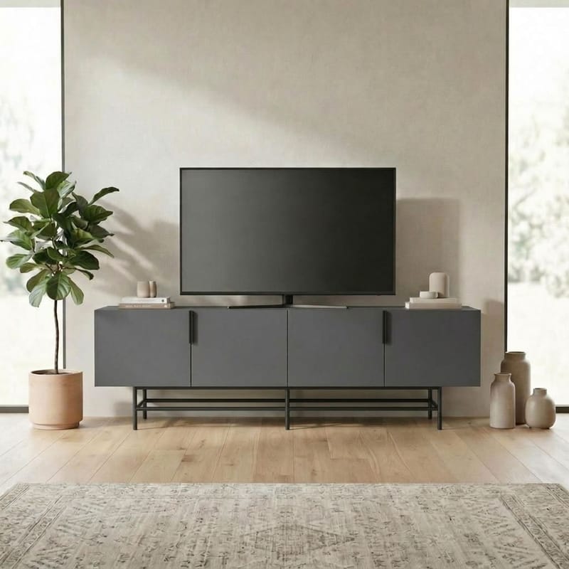 Truvia TV-bænk 200x55x35 cm - Antracit/Sort - Møbler - TV borde & mediemøbler - TV-borde