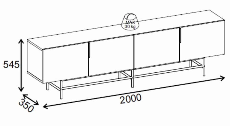 Truvia TV-bænk 200x55x35 cm - Antracit/Sort - Møbler - TV borde & mediemøbler - TV-borde