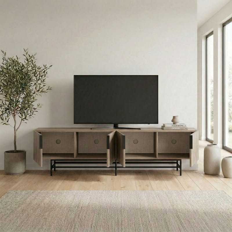 Truvia TV-bænk 200x55x35 cm - Naturlig eg og sort - Møbler - TV borde & mediemøbler - TV-borde