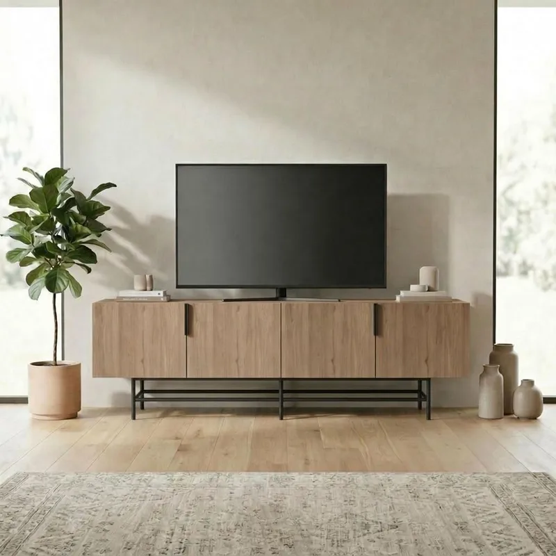 Truvia TV-bænk 200x55x35 cm - Naturlig eg og sort - Møbler - TV borde & mediemøbler - TV-borde