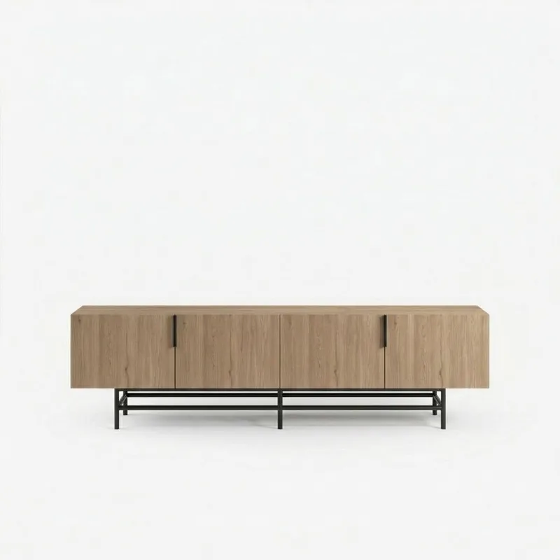 Truvia TV-bænk 200x55x35 cm - Naturlig eg og sort - Møbler - TV borde & mediemøbler - TV-borde