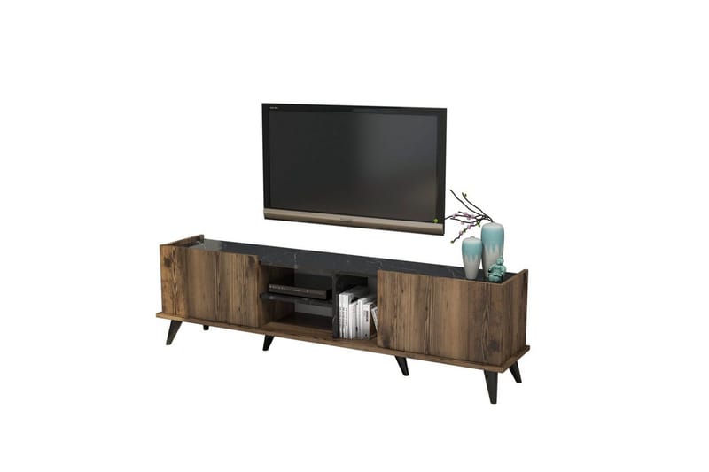 Tv-bænk & mediabænk Challur tv-bænk 180 cm Valnød,Sort - Møbler - TV borde & mediemøbler - TV-borde