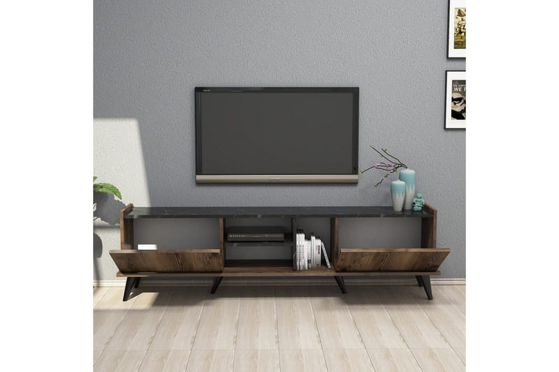 Tv-bænk & mediabænk Challur tv-bænk 180 cm Valnød,Sort - Møbler - TV borde & mediemøbler - TV-borde