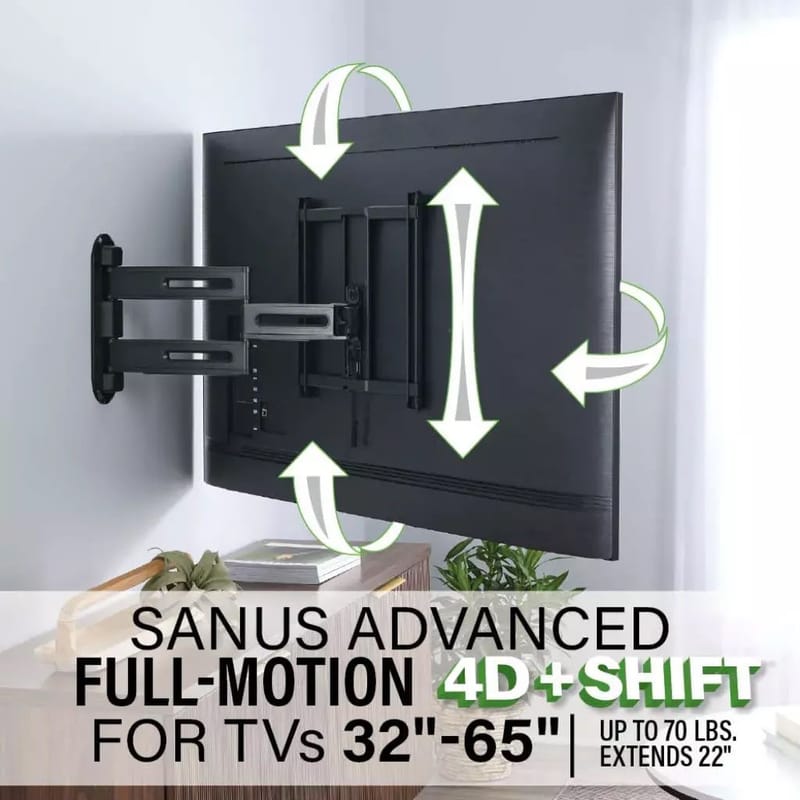 TV-beslag Sanus 4D Max Vesa 400x400 32-65 Fuldt bevægelig Sort - Sort - Møbler - TV borde & mediemøbler - Mediestativ & vægbeslag