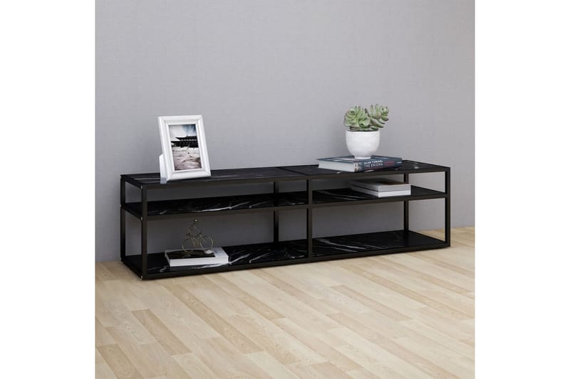 tv-bord 160x40x40,5 cm hærdet glas marmoreffekt sort - Sort - Møbler - TV borde & mediemøbler - TV-borde