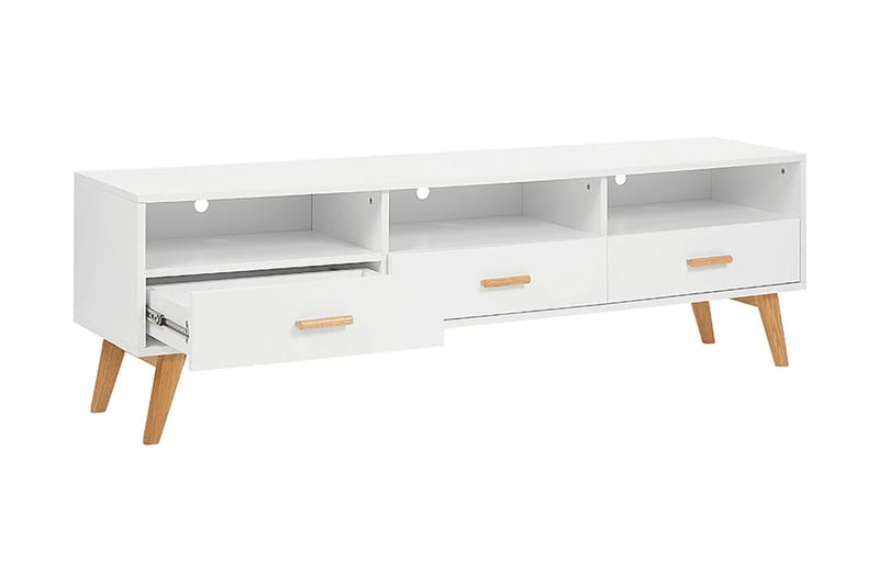 Alfambra Lang Fritstående Tv-bord 180 cm med Opbevaring i Eg - Hvid - Møbler - TV borde & mediemøbler - TV-borde