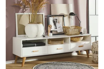 Alfambra Lang Fritstående Tv-bord 180 cm med Opbevaring i Eg - Hvid - Møbler - TV borde & mediemøbler - TV-borde