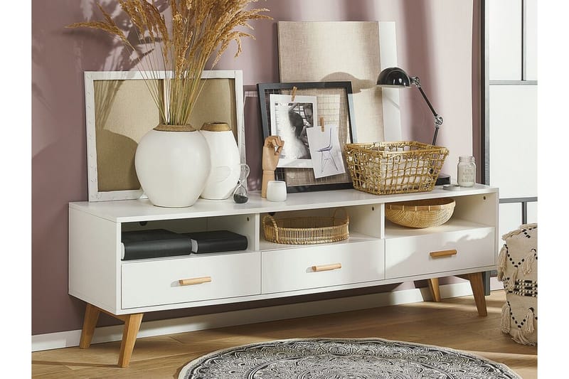 Alfambra Lang Fritstående Tv-bord 180 cm med Opbevaring i Eg - Hvid - Møbler - TV borde & mediemøbler - TV-borde
