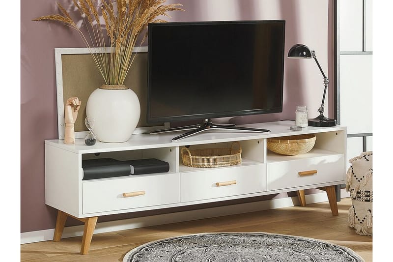 Alfambra Lang Fritstående Tv-bord 180 cm med Opbevaring i Eg - Hvid - Møbler - TV borde & mediemøbler - TV-borde