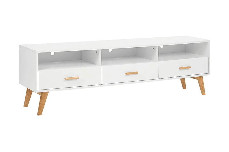 Alfambra Lang Fritstående Tv-bord 180 cm med Opbevaring i Eg, Hvid