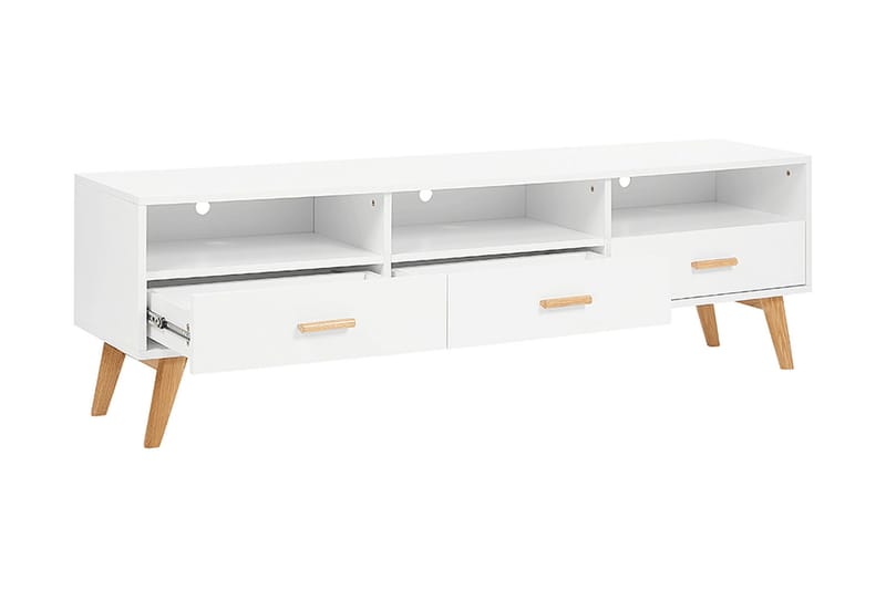 Alfambra Lang Fritstående Tv-bord 180 cm med Opbevaring i Eg - Hvid - Møbler - TV borde & mediemøbler - TV-borde