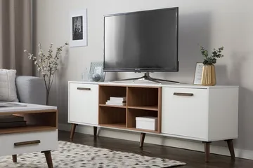 Alloa Gulvstående TV Bænk 180 cm med Opbevaring i Lyst Træ - Hvid - Møbler - TV borde & mediemøbler - TV-borde
