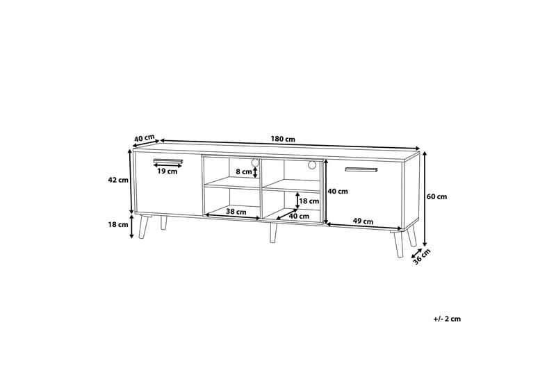 Alloa TV-bord 40 x 180 cm - Hvid - TV-borde