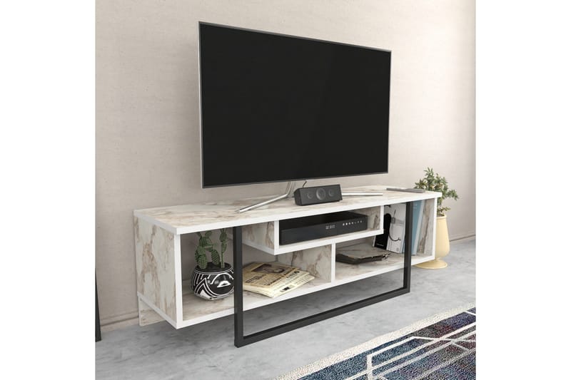 Andifli Fritstående Tv-bord 120 cm med Opbevaring i Træ med Metalstel - Hvid - Møbler - TV borde & mediemøbler - TV-borde