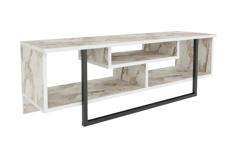 Andifli Fritstående Tv-bord 120 cm med Opbevaring i Træ med Metalstel, Hvid