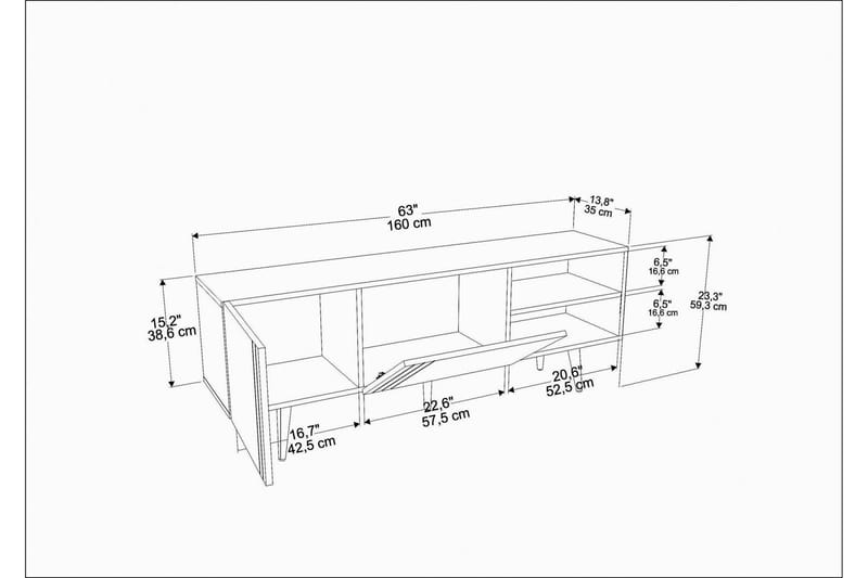 Andifli Fritstående TV-bord 160 cm med Opbevaring i Eg - Beige - Møbler - TV borde & mediemøbler - TV-borde