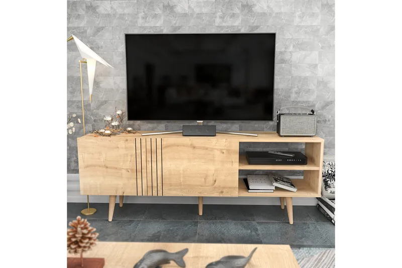 Andifli Fritstående TV-bord 160 cm med Opbevaring i Eg, Beige