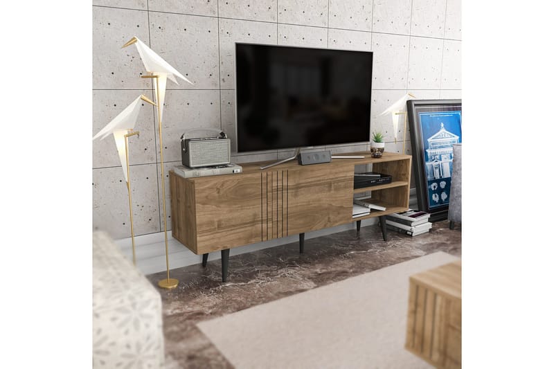Andifli Fritstående Tv-bord 160 cm med Opbevaring i Mørkt Træ - Brun - Møbler - TV borde & mediemøbler - TV-borde