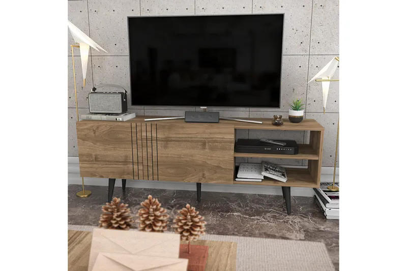 Andifli Fritstående Tv-bord 160 cm med Opbevaring i Mørkt Træ, Brun