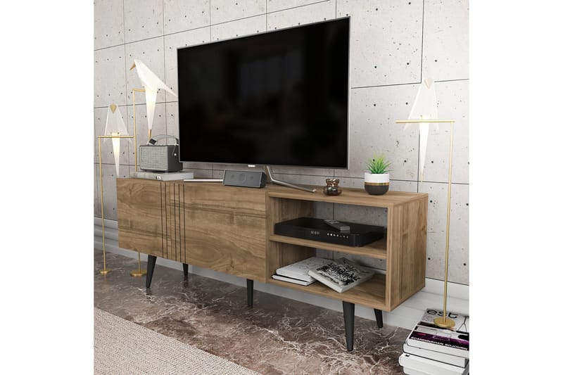 Andifli Fritstående Tv-bord 160 cm med Opbevaring i Mørkt Træ - Brun - Møbler - TV borde & mediemøbler - TV-borde