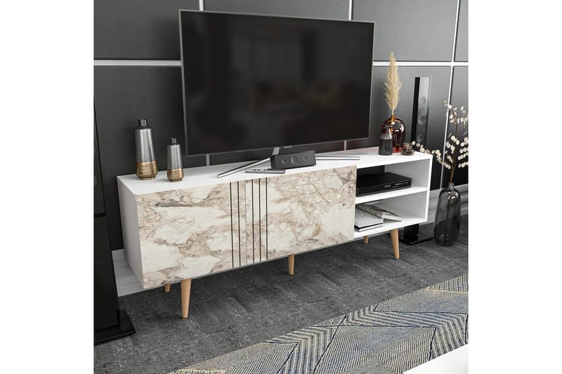 Andifli Fritstående Tv-bord 160 cm med Opbevaring i Malet Træ - Hvid - Møbler - TV borde & mediemøbler - TV-borde