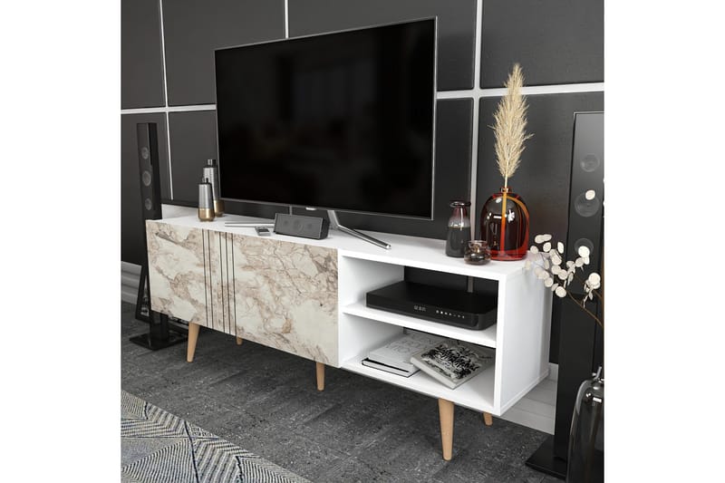 Andifli Fritstående Tv-bord 160 cm med Opbevaring i Malet Træ - Hvid - Møbler - TV borde & mediemøbler - TV-borde