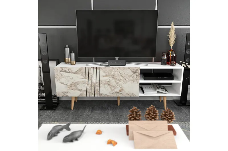 Andifli Fritstående Tv-bord 160 cm med Opbevaring i Malet Træ, Hvid