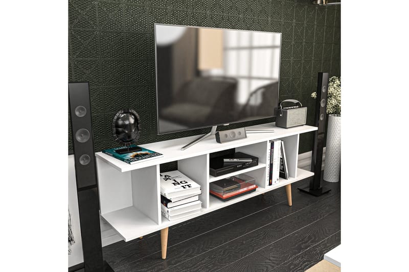 Andifli Gulvstående Tv-bænk 160 cm med Opbevaring i Malet Træ - Hvid - Møbler - TV borde & mediemøbler - TV-borde