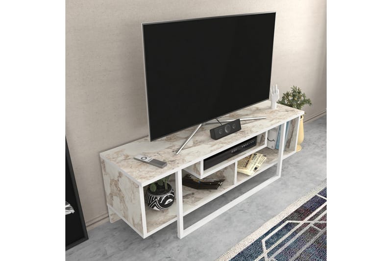 Andifli Gulvstående Tv-bord 120 cm med Opbevaring i Træ - Marmorbeige - Møbler - TV borde & mediemøbler - TV-borde