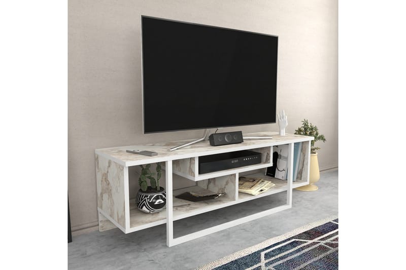 Andifli Gulvstående Tv-bord 120 cm med Opbevaring i Træ - Marmorbeige - Møbler - TV borde & mediemøbler - TV-borde