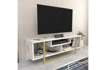 Andifli Gulvstående Tv-bord 120 cm med Opbevaring i Træ med Metalunderstel og Stenlook - Hvid - Møbler - TV borde & mediemøbler - TV-borde
