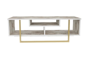 Andifli Gulvstående Tv-bord 120 cm med Opbevaring i Træ med Metalunderstel og Stenlook - Hvid - Møbler - TV borde & mediemøbler - TV-borde
