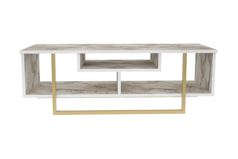 Andifli Gulvstående Tv-bord 120 cm med Opbevaring i Træ med Metalunderstel og Stenlook - Hvid - Møbler - TV borde & mediemøbler - TV-borde