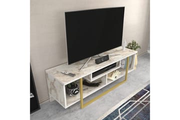 Andifli Gulvstående Tv-bord 120 cm med Opbevaring i Træ med Metalunderstel og Stenlook - Hvid - Møbler - TV borde & mediemøbler - TV-borde