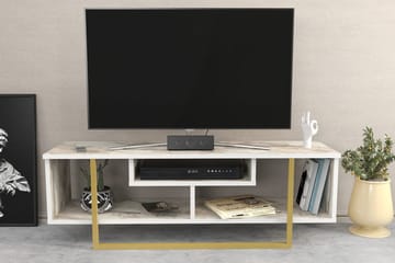 Andifli Gulvstående Tv-bord 120 cm med Opbevaring i Træ med Metalunderstel og Stenlook - Hvid - Møbler - TV borde & mediemøbler - TV-borde