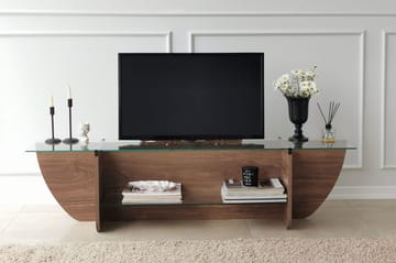 Andifli Gulvstående TV-bord 158 cm med Opbevaring i Træ med Glasplade - Brun - Møbler - TV borde & mediemøbler - TV-borde
