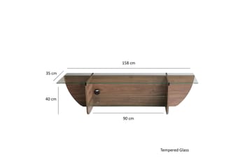 Andifli Gulvstående TV-bord 158 cm med Opbevaring i Træ med Glasplade - Brun - Møbler - TV borde & mediemøbler - TV-borde
