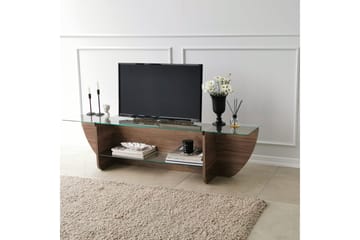 Andifli Gulvstående TV-bord 158 cm med Opbevaring i Træ med Glasplade - Brun - Møbler - TV borde & mediemøbler - TV-borde