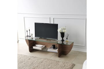 Andifli Gulvstående TV-bord 158 cm med Opbevaring i Træ med Glasplade - Brun - Møbler - TV borde & mediemøbler - TV-borde