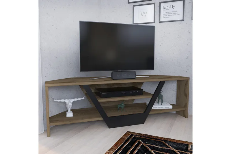 Andifli Hjørne Tv-bord 120 cm med Opbevaring i Mørkt Træ, Brun