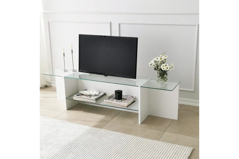 Andifli Tv-bænk 158 cm med Opbevaring i Glas med Træunderrede - Klar - Møbler - TV borde & mediemøbler - TV-borde