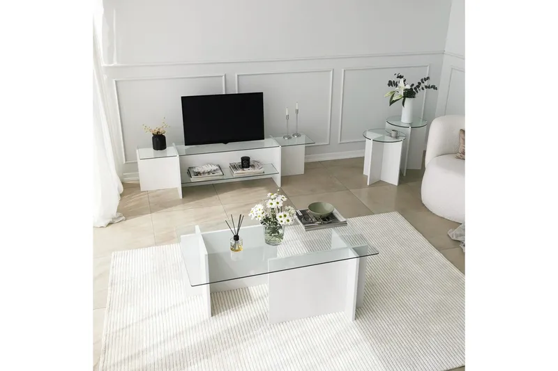 Andifli Tv-bænk 158 cm med Opbevaring i Glas med Træunderrede - Klar - Møbler - TV borde & mediemøbler - TV-borde