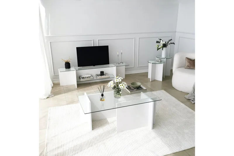 Andifli Tv-bænk 158 cm med Opbevaring i Glas med Træunderrede - Klar - Møbler - TV borde & mediemøbler - TV-borde