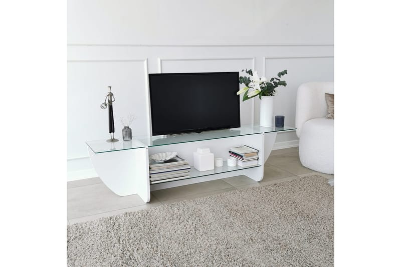 Andifli TV-bænk 158 cm med Opbevaring i Glas med Træunderstel - Transparent - Møbler - TV borde & mediemøbler - TV-borde