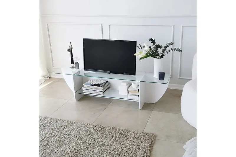 Andifli TV-bænk 158 cm med Opbevaring i Glas med Træunderstel - Transparent - Møbler - TV borde & mediemøbler - TV-borde
