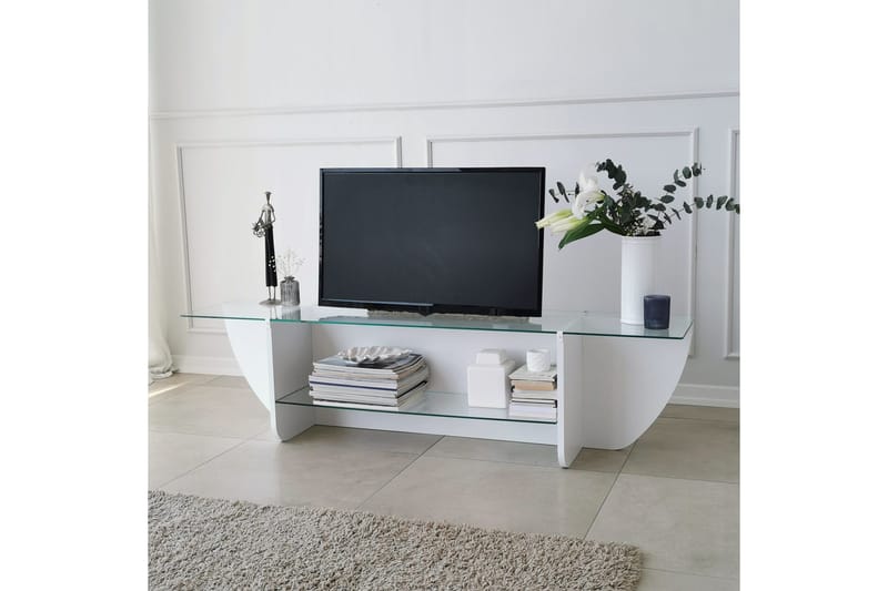 Andifli TV-bænk 158 cm med Opbevaring i Glas med Træunderstel - Transparent - Møbler - TV borde & mediemøbler - TV-borde