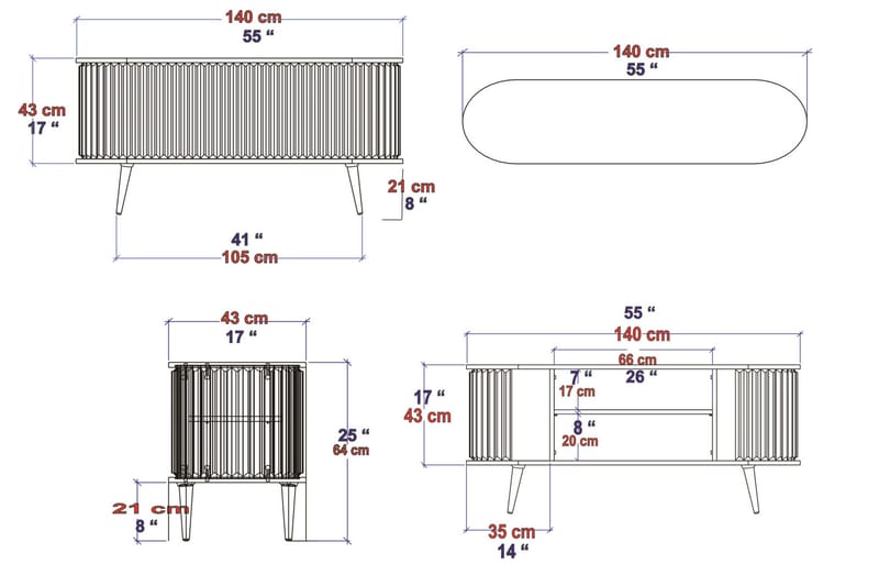 Andifli TV-Bord 140x64 cm - Brun - TV-borde